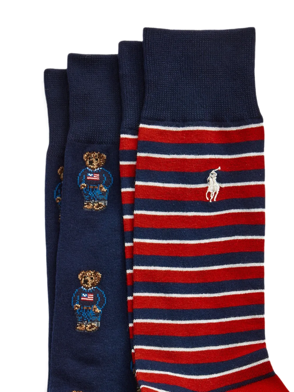 Polo Ralph Lauren Twee paar gestreepte sokken met beer Blauw