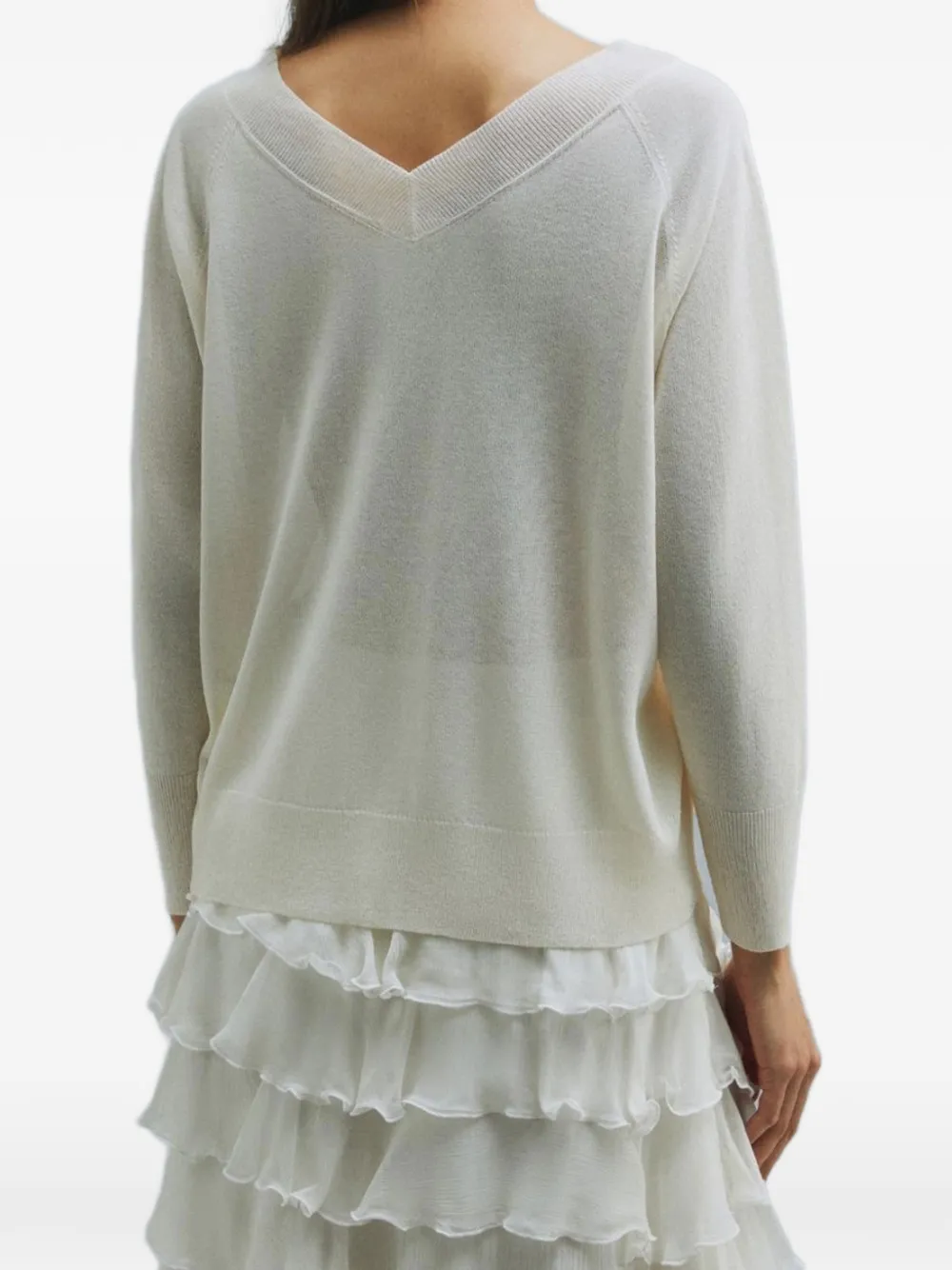  Marella Pull Mlmtubo à Col V - Blanc 