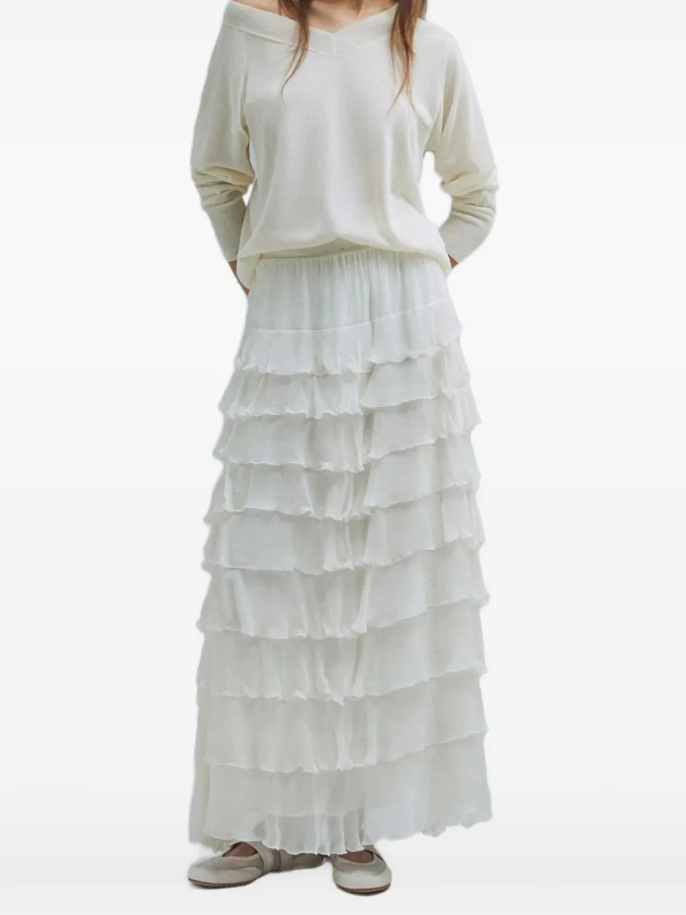  Marella Pull Mlmtubo à Col V - Blanc 