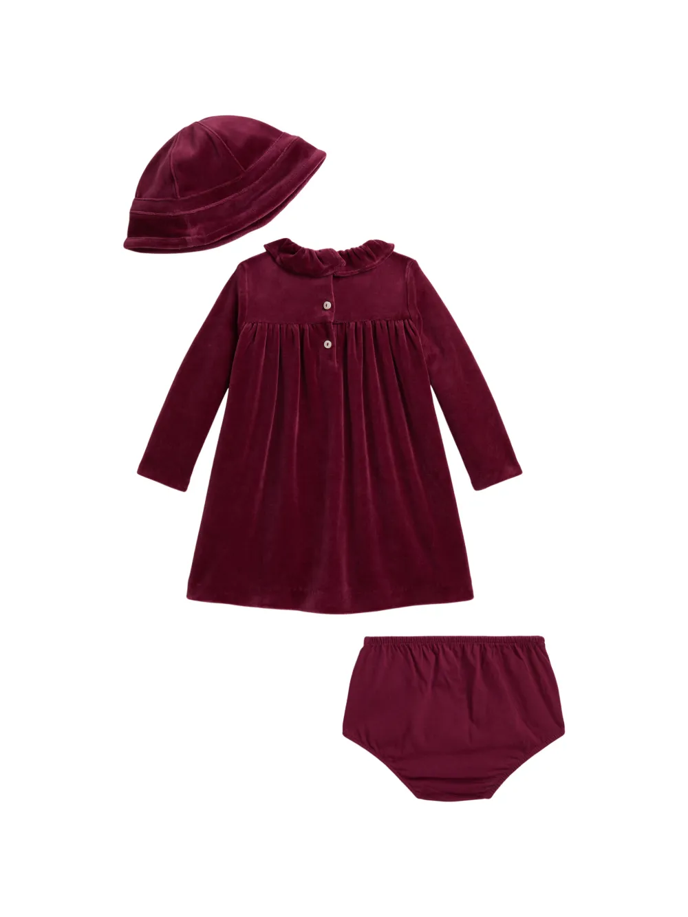POLO RALPH LAUREN KIDS Fluwelen jurk met ruchekraag Rood