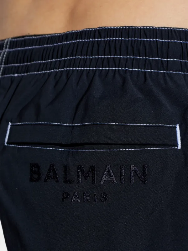 Balmain Topstitch Logo Swim Shorts | Blue | FARFETCH