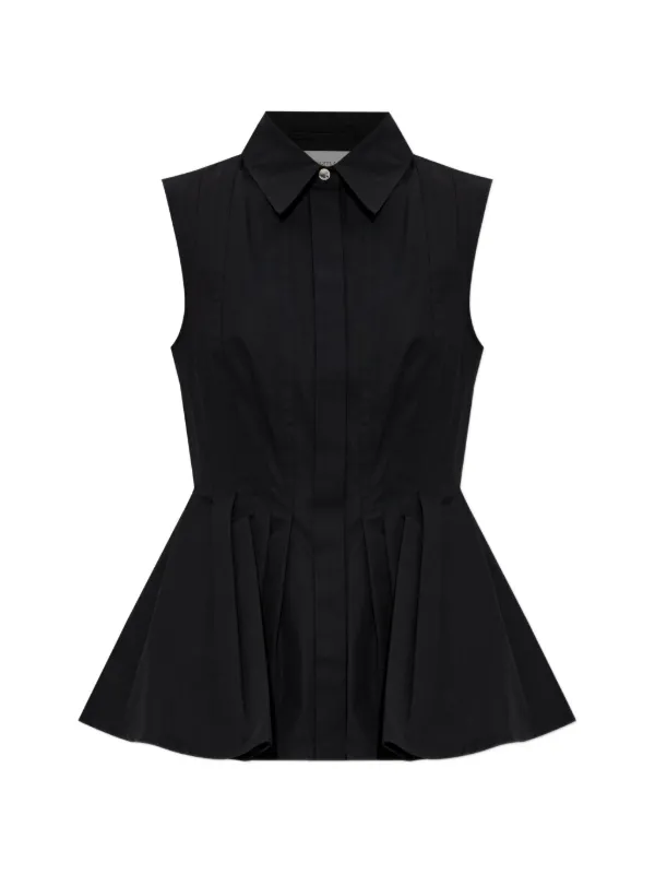 Sportmax Pleated Sleeveless Cotton Shirt in Black