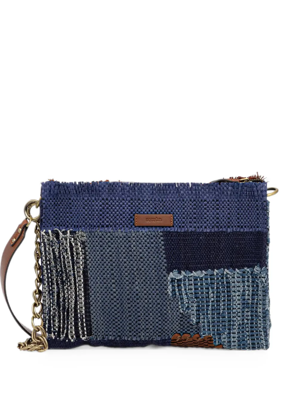 Sessùn Farawa patchwork fringed shoulder bag - Blu