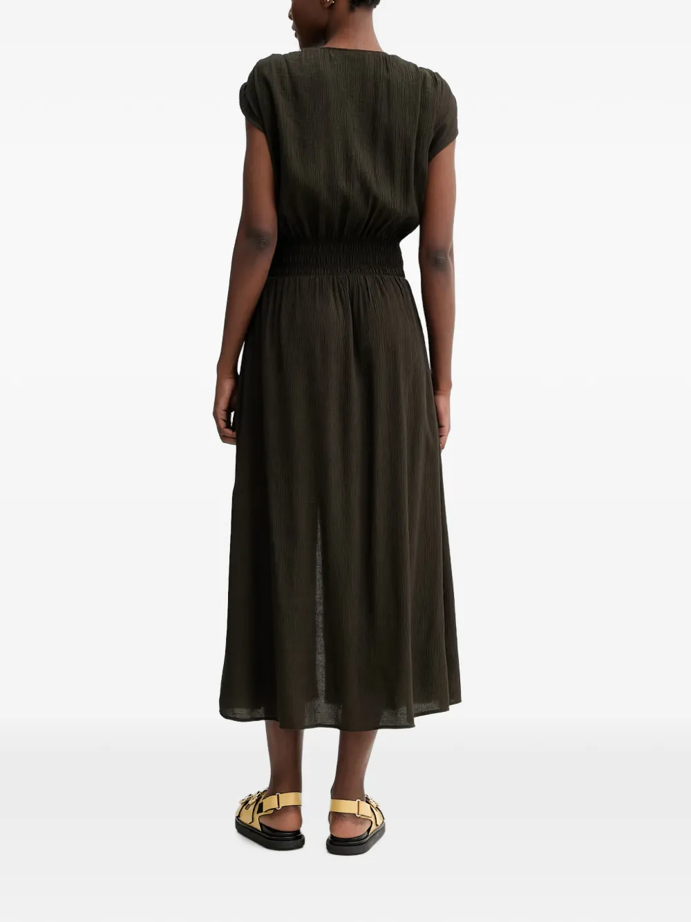 Sessùn Galiane V-neck buttoned midi dress Groen