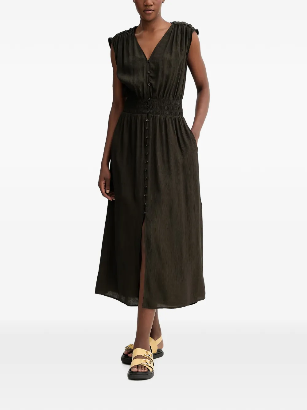 Sessùn Galiane V-neck buttoned midi dress Groen