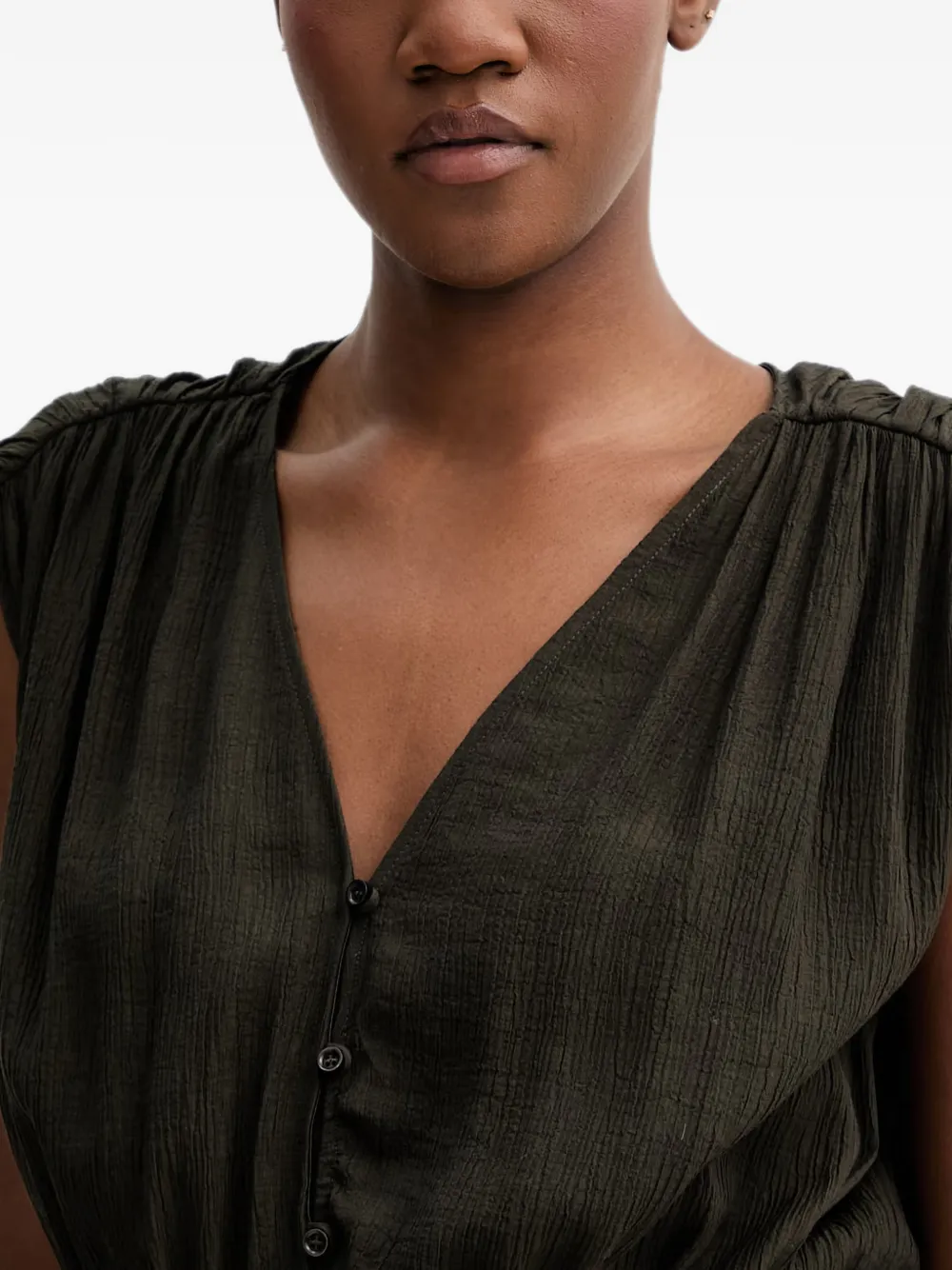 Sessùn Galiane V-neck buttoned midi dress Groen
