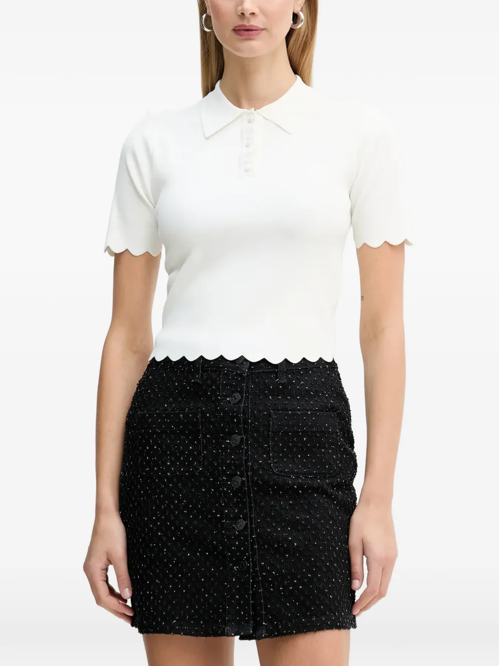 Silvian Heach Polo Ursam con bordo a smerlo - Bianco