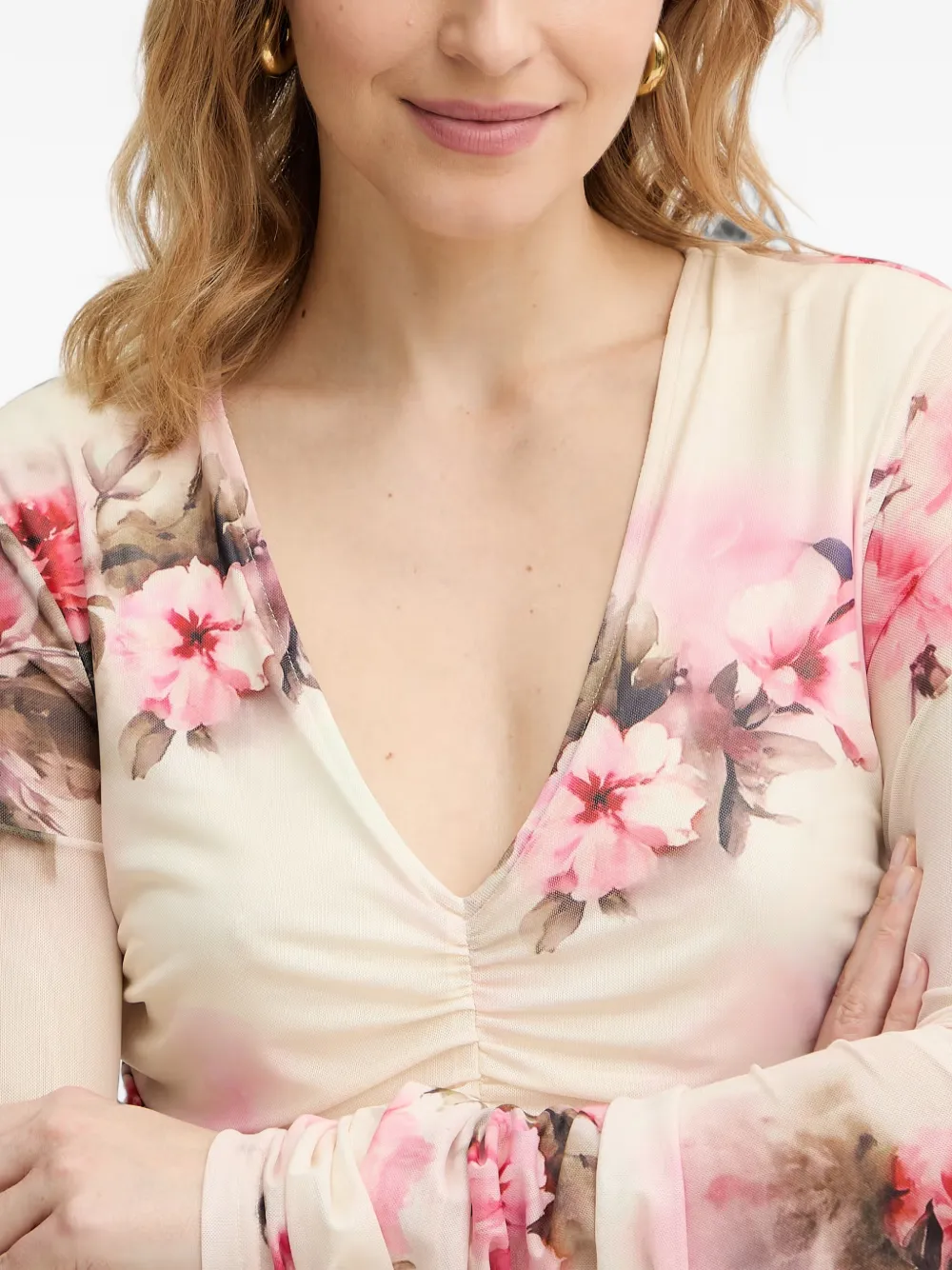 Silvian Heach Jurk met bloemenprint en V-hals Beige