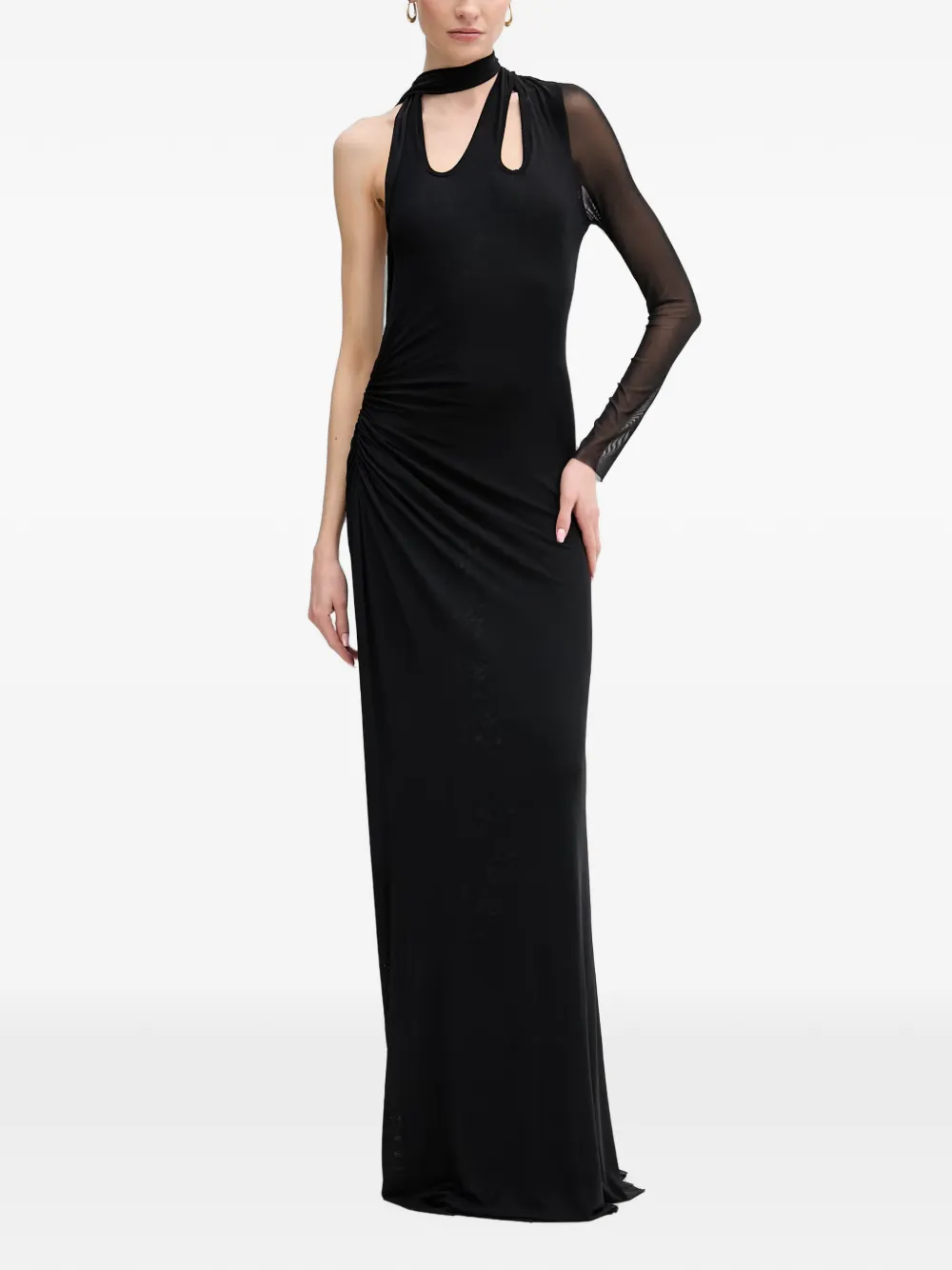 Silvian Heach asymmetric ruched-detail maxi dress - Nero