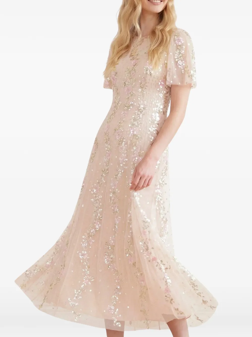 Needle & Thread Confetti round-neck maxi dress Beige