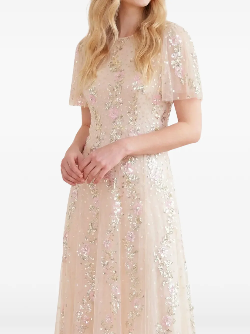 Needle & Thread Confetti round-neck maxi dress Beige