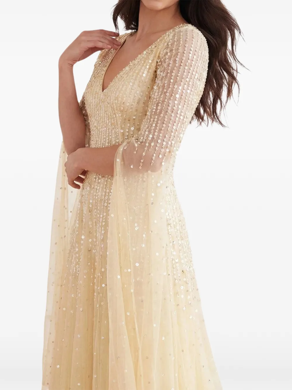 Needle & Thread Moonlight sequined V-neck dress Geel