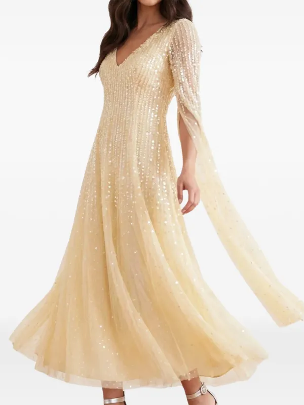 Needle & Thread Moonlight Sequined V-neck Dress | Yellow