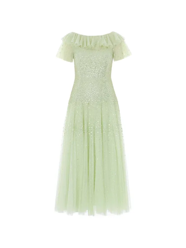 needle and thread mint green dress The Season's Freshest Colour Trend Designed to make an entrance, the Valentine Ruffle combines bold cascading ruffles with effortless sophistication, while the soft mint hue offers a contemporary take on occasion dressing