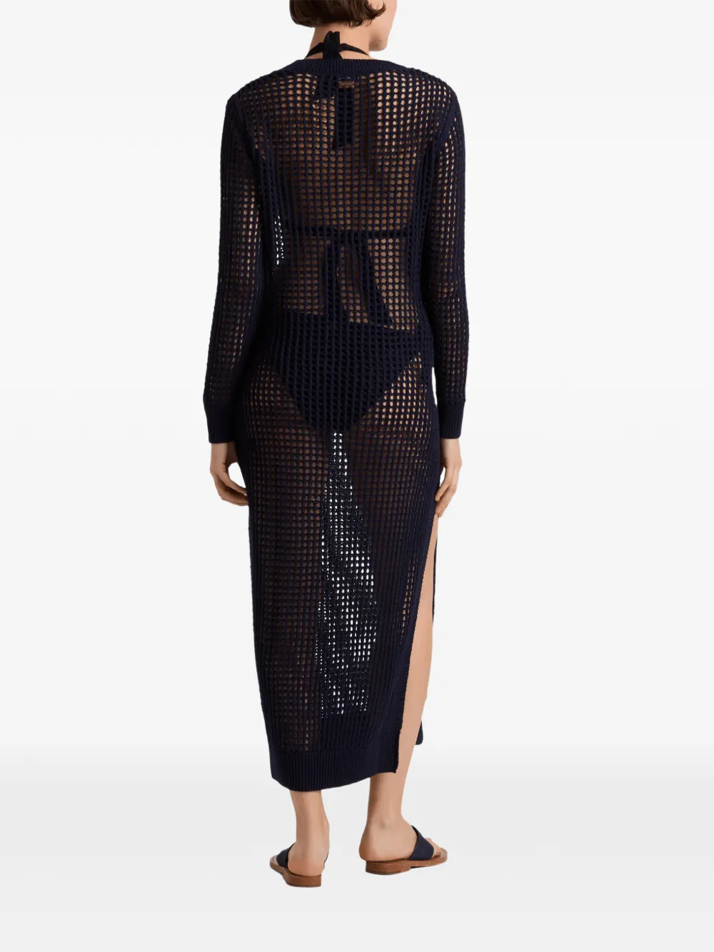 Vilebrequin Lysia midi-jurk met lange mouwen en geperforeerde details Blauw