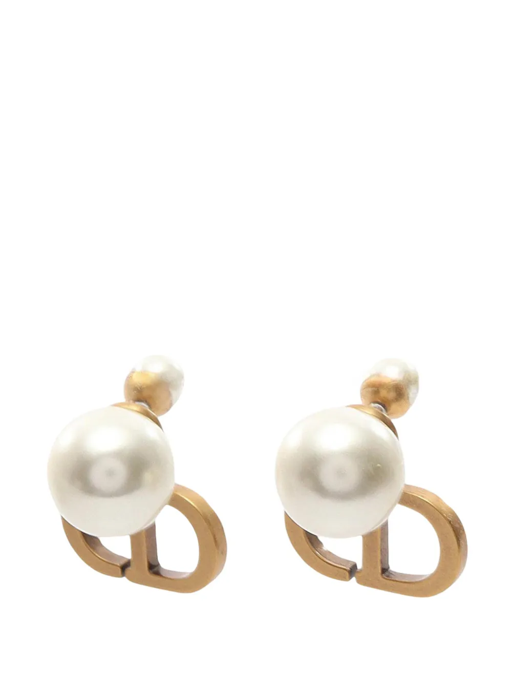  Christian Dior Pre-owned 2010-2025 Gold Plated Faux Pearl Dior Tribales Earrings Costume Earrings - White 