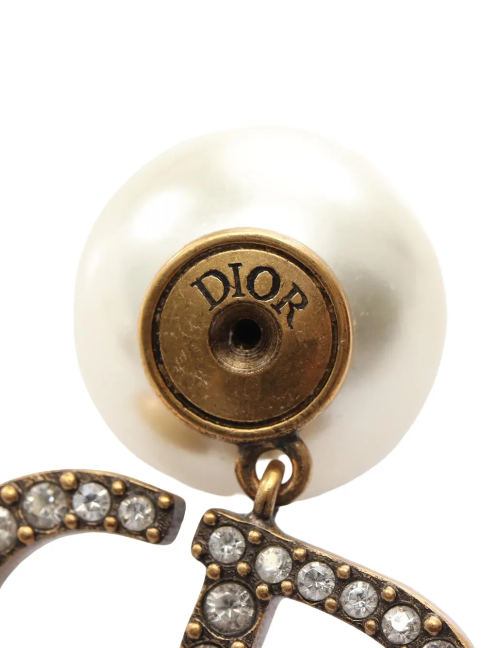 Christian Dior Pre-owned 2010-2025 Gold Plated Faux Pearl Dior Tribales Earrings Costume Earrings - White 