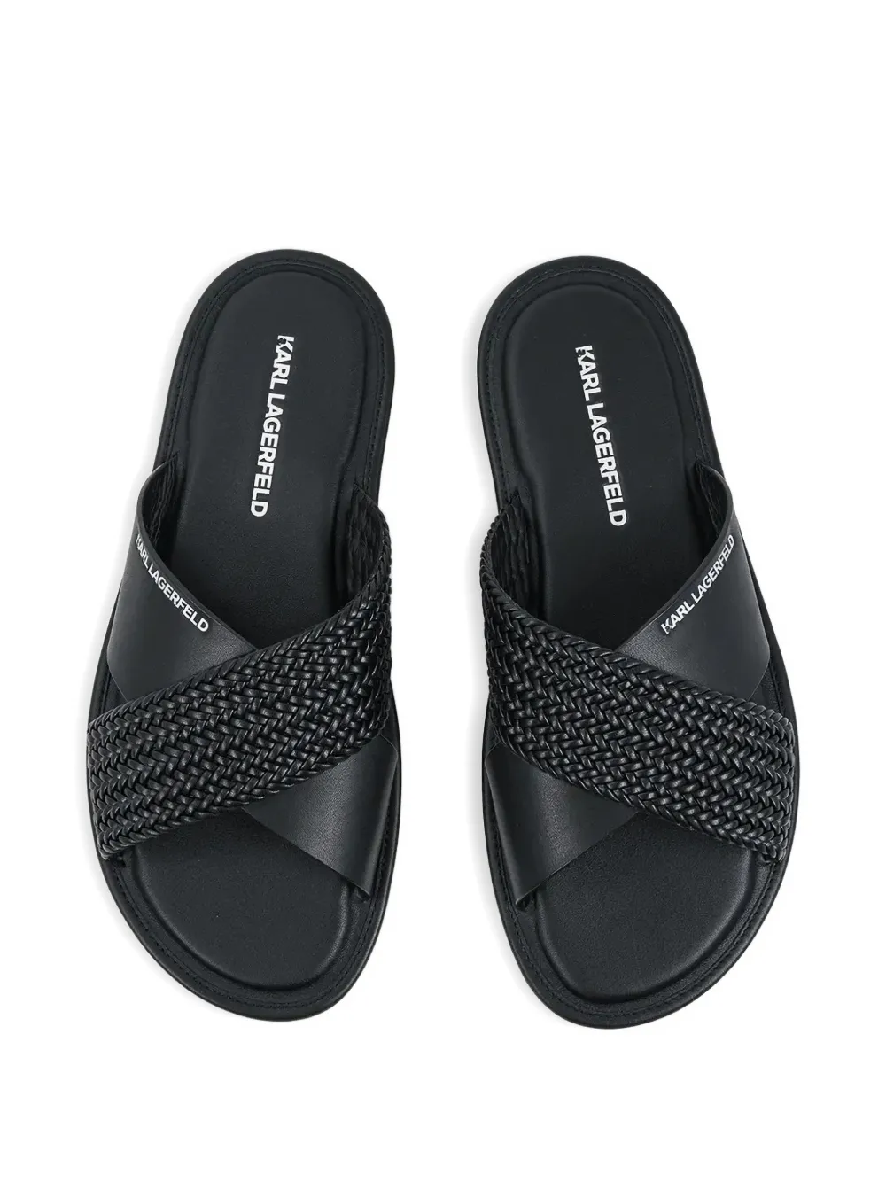Karl Lagerfeld woven crossover-strap slides Zwart