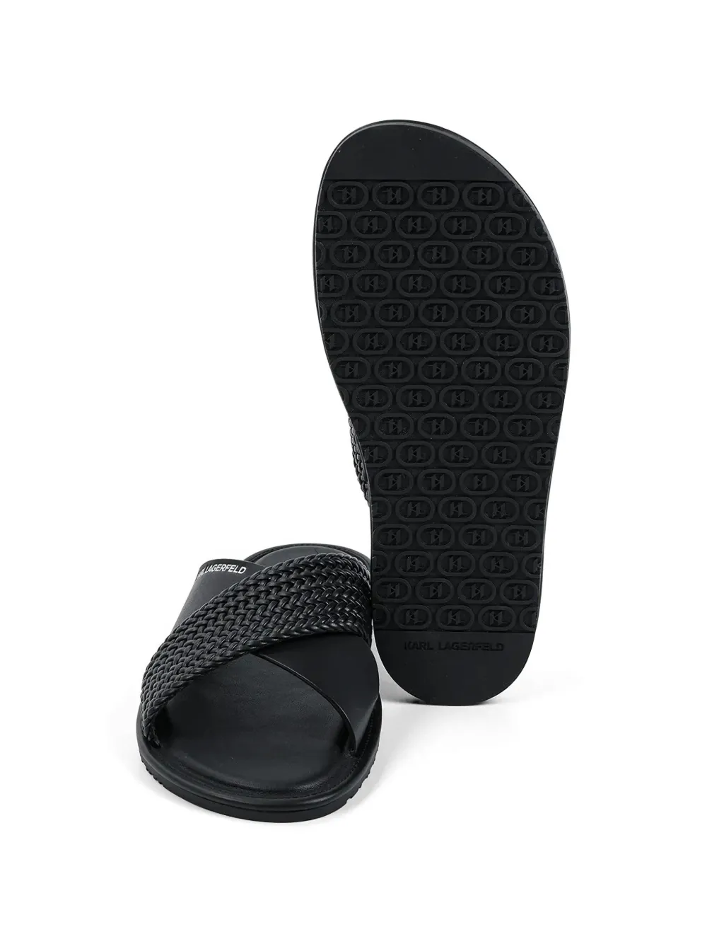 Karl Lagerfeld woven crossover-strap slides Zwart
