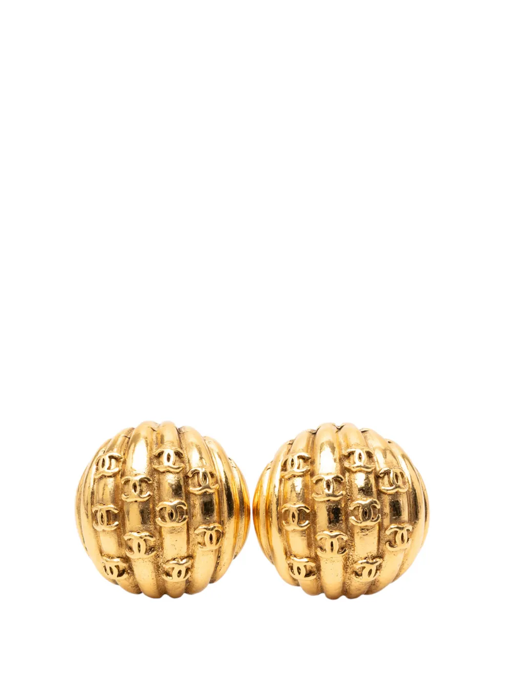 CHANEL Pre-Owned 1980-1990 Gold Plated Rows of CC Round Clip On Earrings costume earrings - Oro