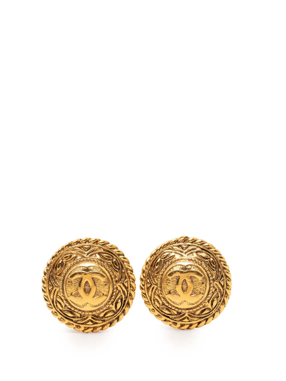 CHANEL Pre-Owned 1970-1980 Gold Plated CC Round Clip on Earrings costume earrings - Oro