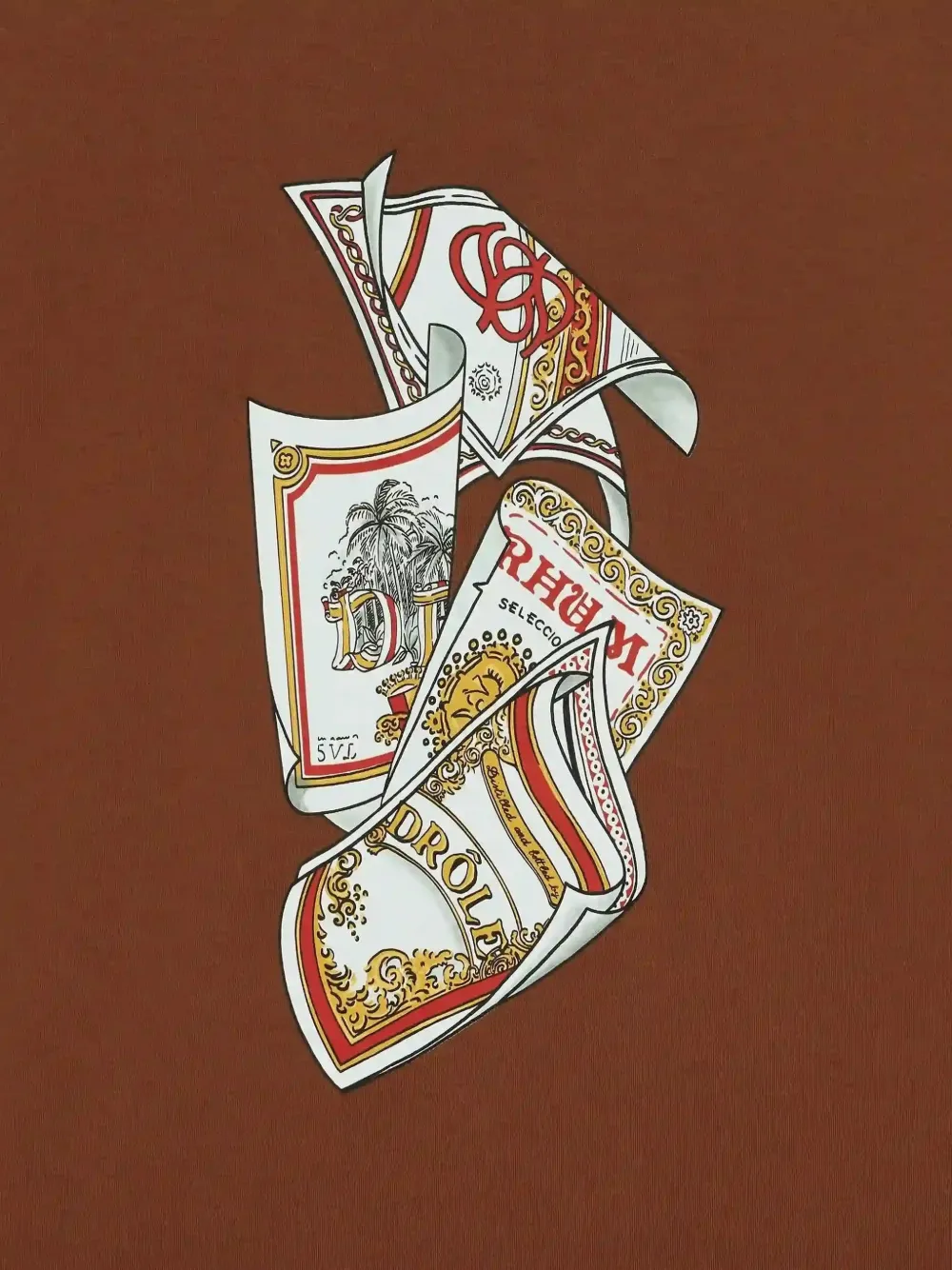 Drôle De Monsieur Rum Labels T-shirt Bruin