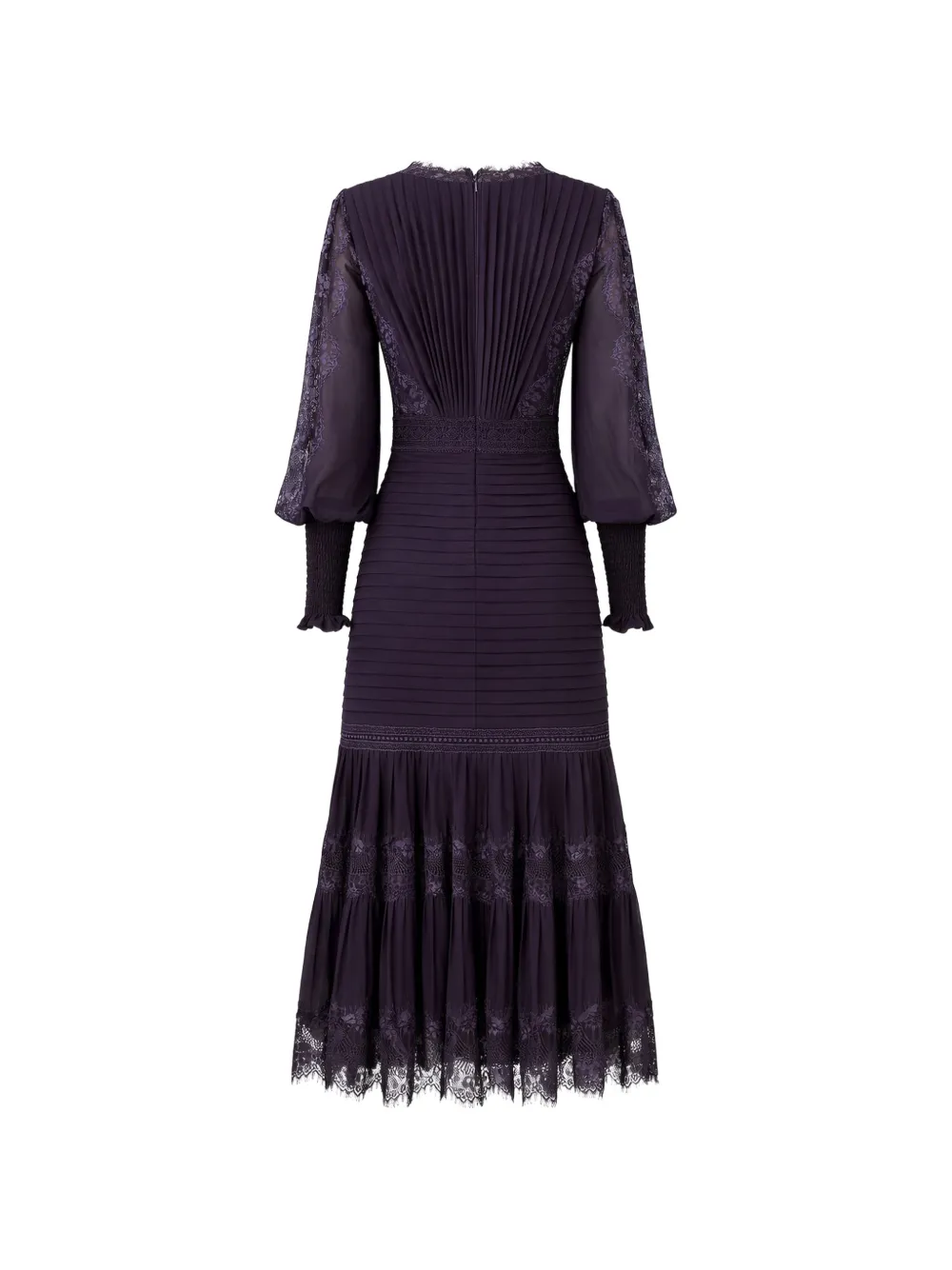 Tadashi Shoji Nyssa geplooide midi-jurk met kant Paars