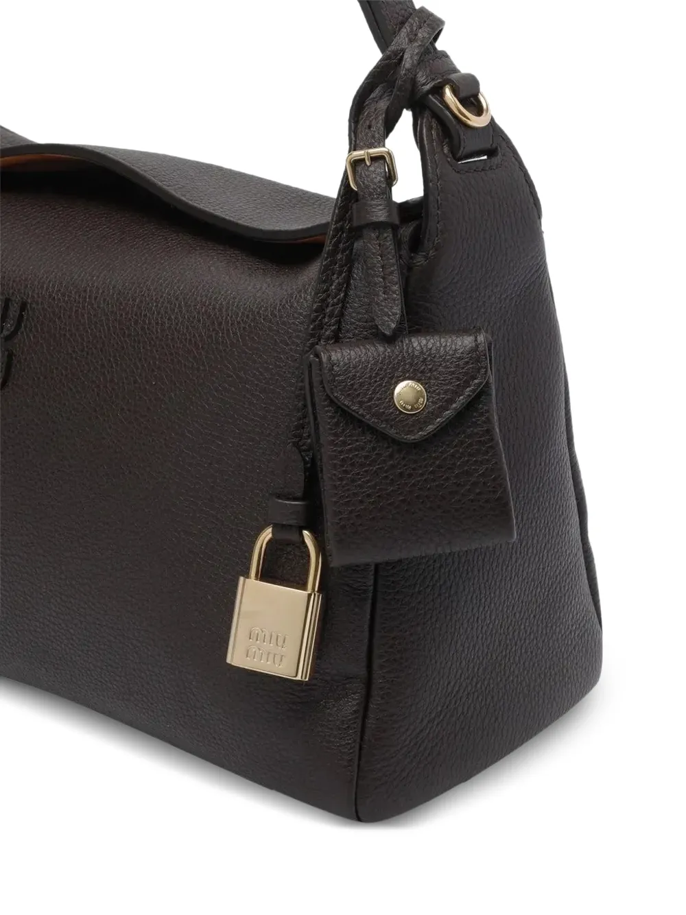 Miu Leren shopper met logo-reliëf Bruin