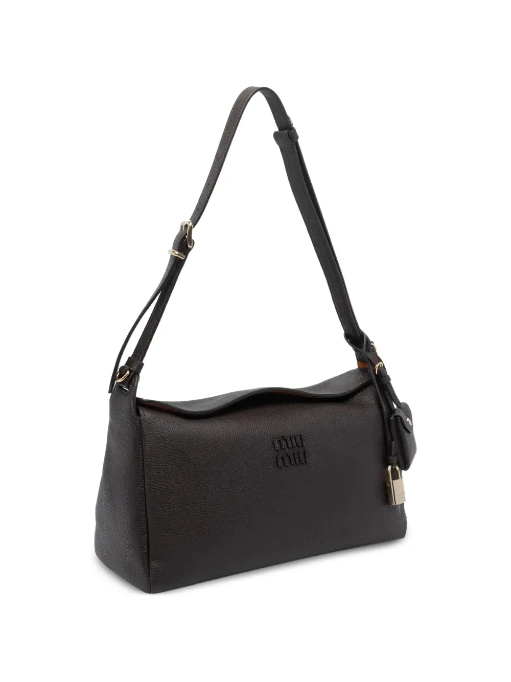 Miu Leren shopper met logo-reliëf Bruin