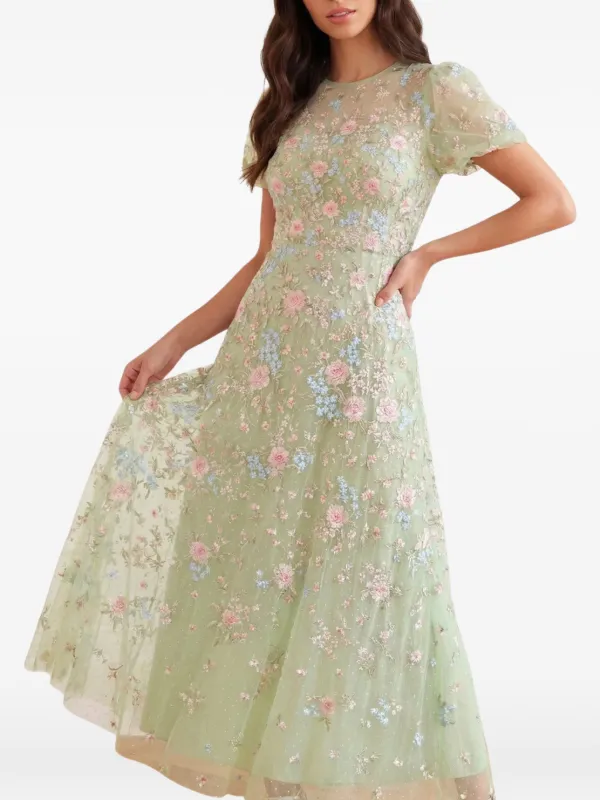 needle and thread formal dresses & Peony Bouquet round-neck Maxi Dress | Green VENDOR COLOR-White Blue