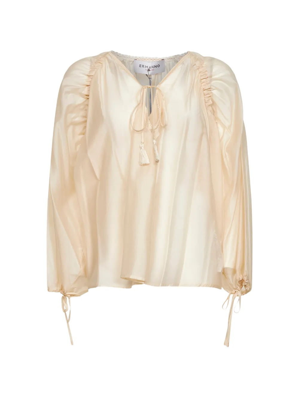 ERMANNO FIRENZE tie-neck gathered blouse - Toni neutri