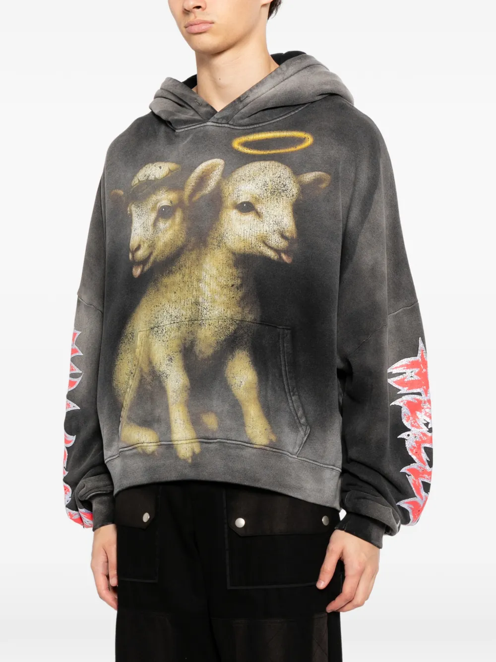  Hellstar Graphic Print Hoodie - Grey 