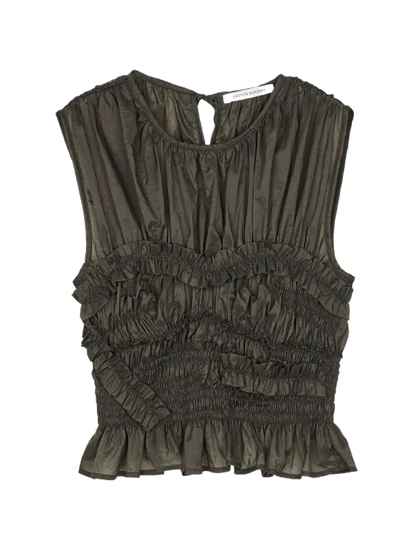 Cecilie Bahnsen Cbuphi Ruffled Ripstop Top in Green