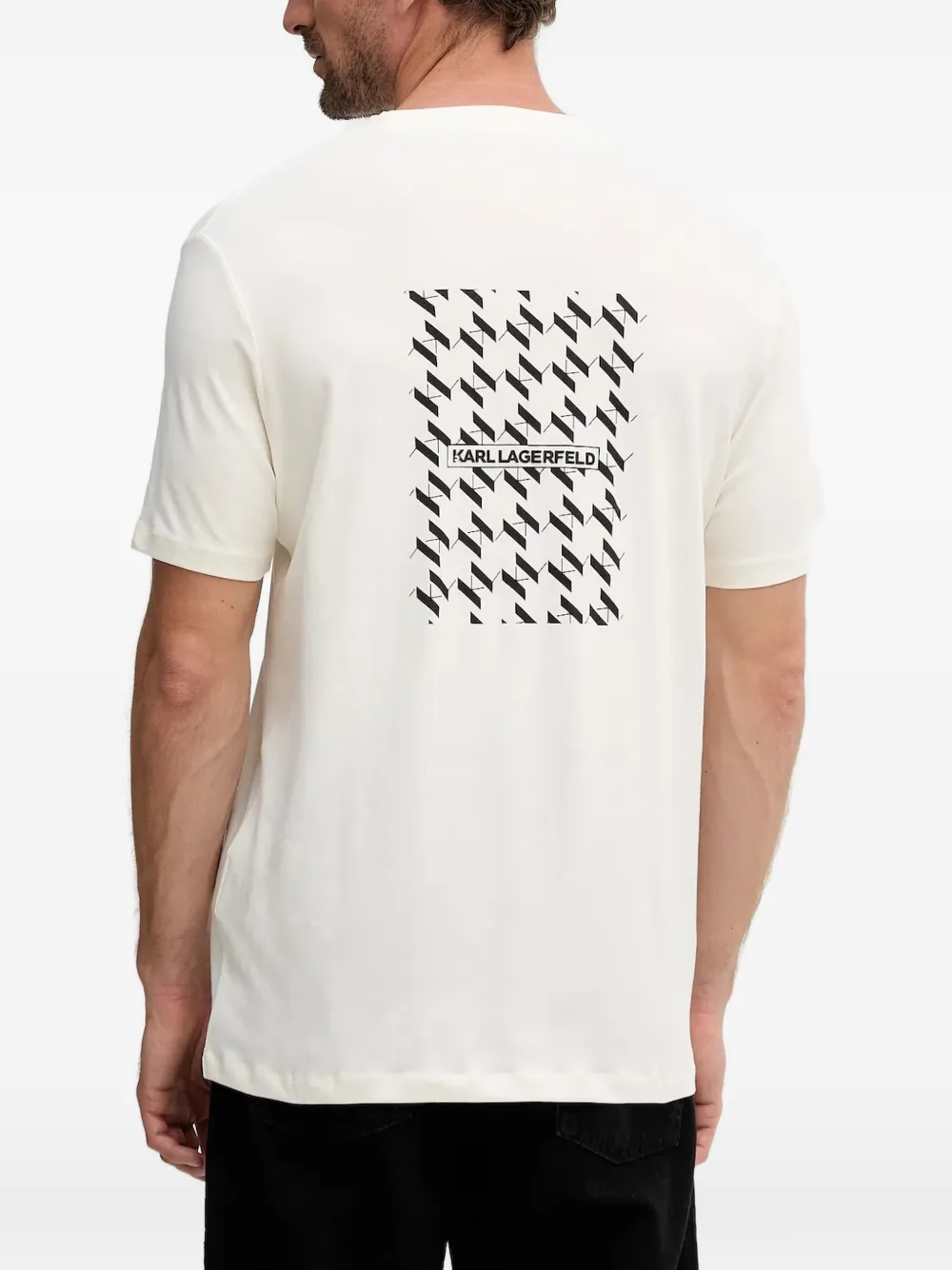 Karl Lagerfeld T-shirt met monogramprint op de borst Beige