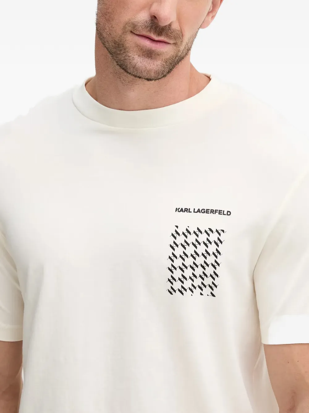 Karl Lagerfeld T-shirt met monogramprint op de borst Beige