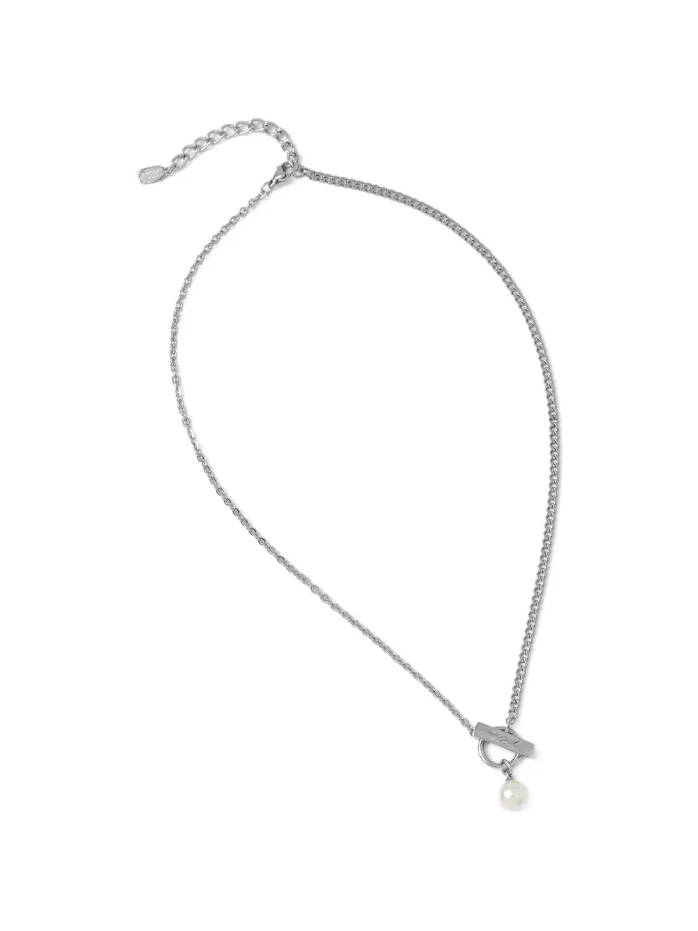 Karl Lagerfeld pearl T-bar chain necklace - Argento