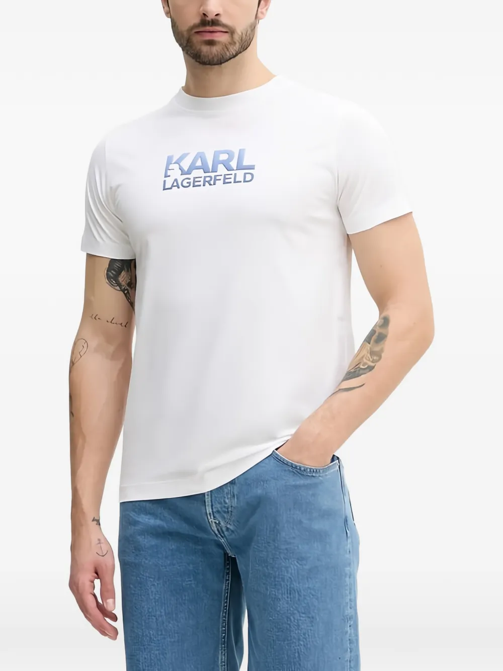 Karl Lagerfeld Short-sleeve Logo-detail Cotton T-shirt In White