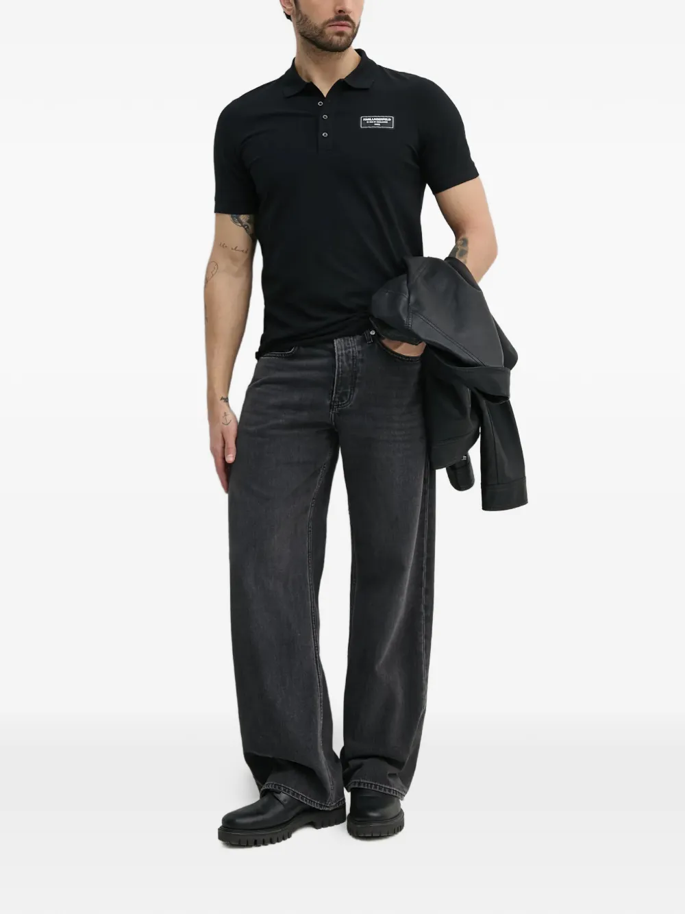Karl Lagerfeld Poloshirt met patch Zwart