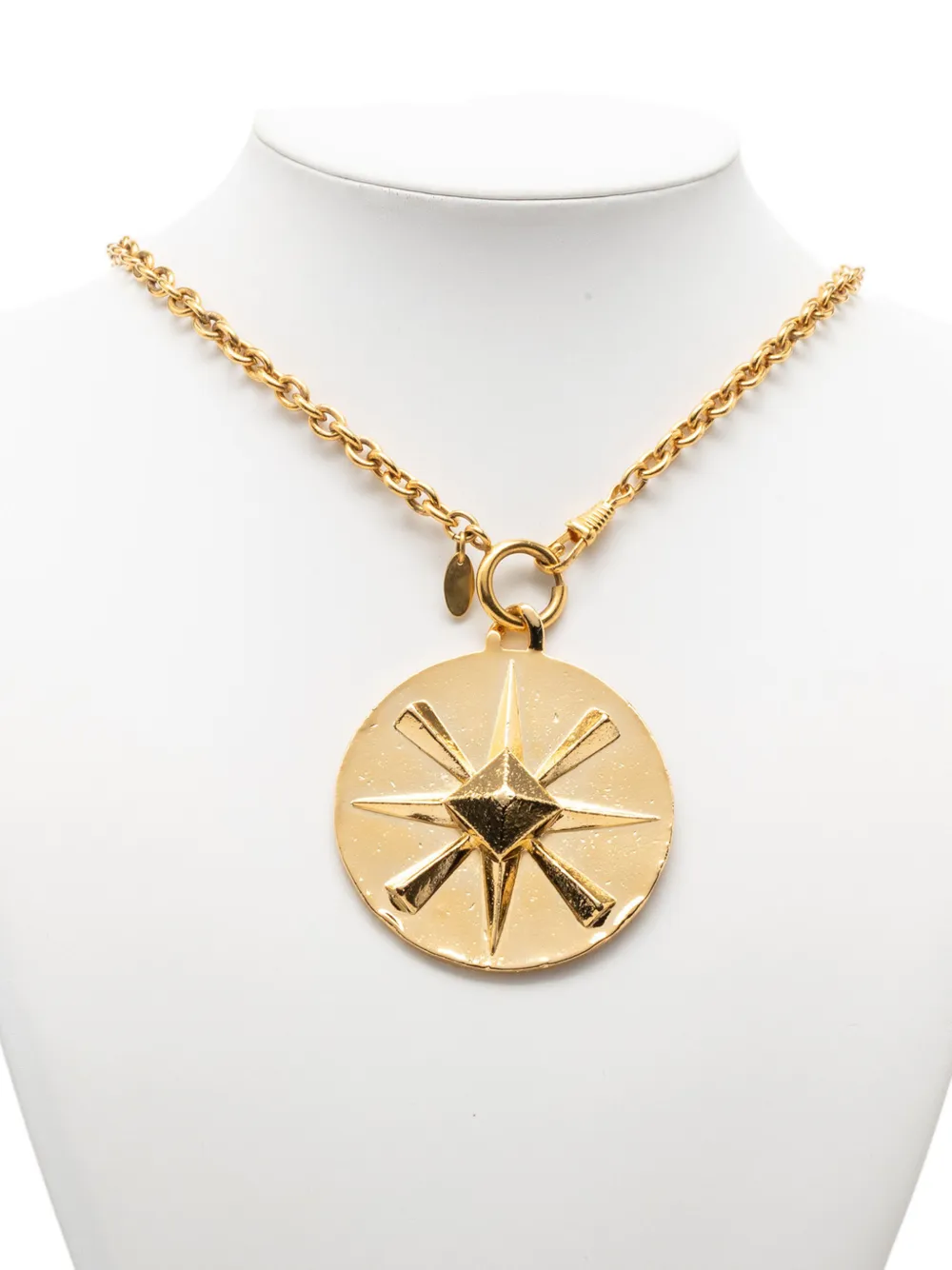 1970-1980 Cc Gold Plated Star Round Pendant Necklace Costume Necklace