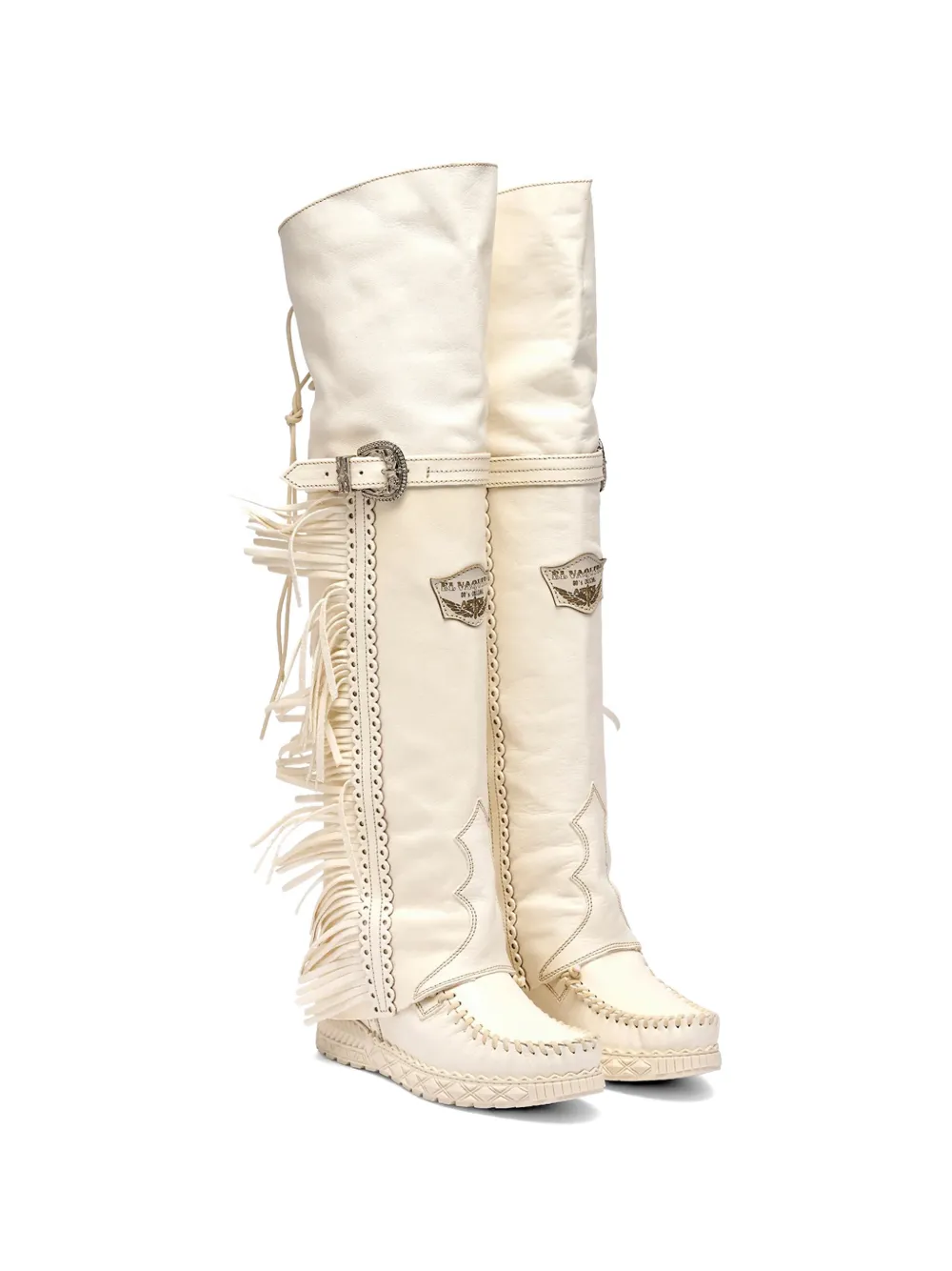 EL VAQUERO Coleen laarzen met franje en gesp Wit