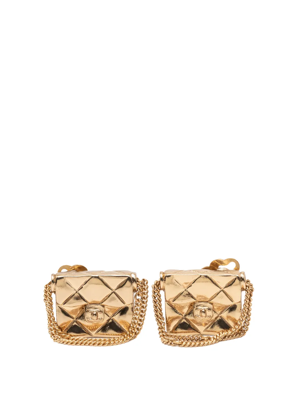 CHANEL Pre-Owned 2002 CC Gold Plated Quilted Flap Bag Clip On Earrings costume earrings - Oro