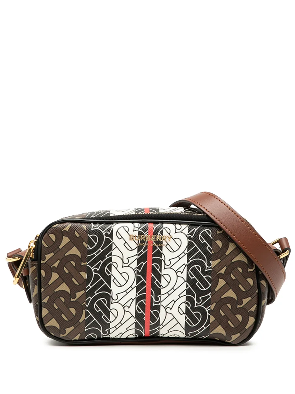 Burberry Pre-Owned 2018-2023 TB Monogram E-Canvas Stripe Camera Bag crossbody bag - Marrone