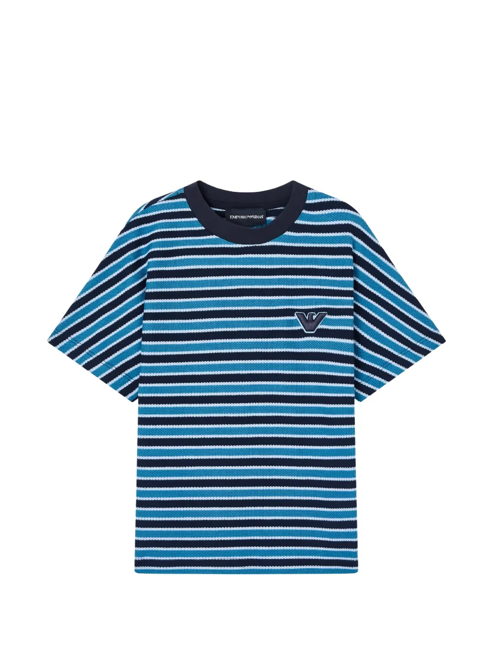 Emporio Armani Kids striped logo-detail T-shirt - Blu