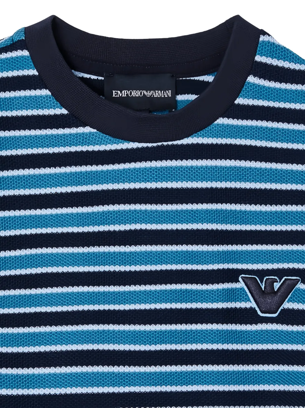 Emporio Armani Kids Gestreept T-shirt met logo-detail Blauw