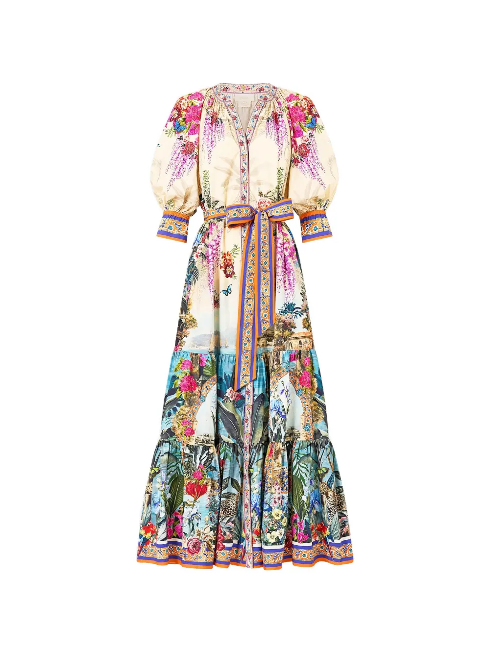 Camilla Bodrum Botanicals tiered short sleeve dress - Toni neutri