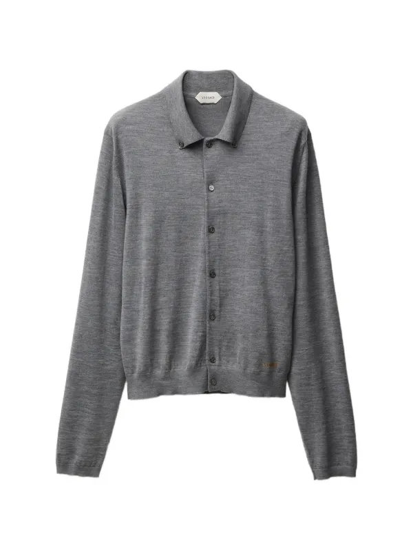 Versace Embroidered Wool Knit Cardigan in Grey