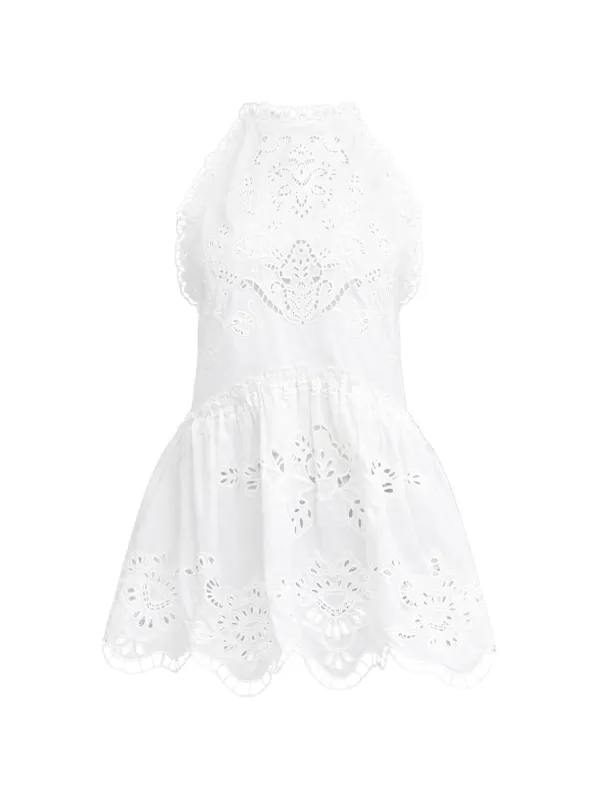 FARM Rio scallop-trim Mini Dress | White | FARFETCH FARM Rio scallop-trim Mini Dress | White | FARFETCH