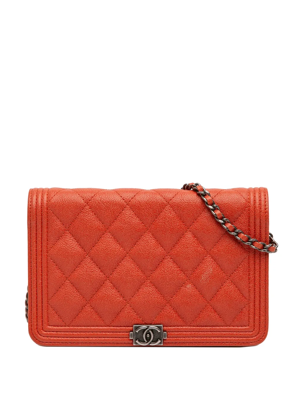 CHANEL Pre-Owned 2018-2019 Quilted Caviar Boy Wallet on Chain crossbody bag - Arancione