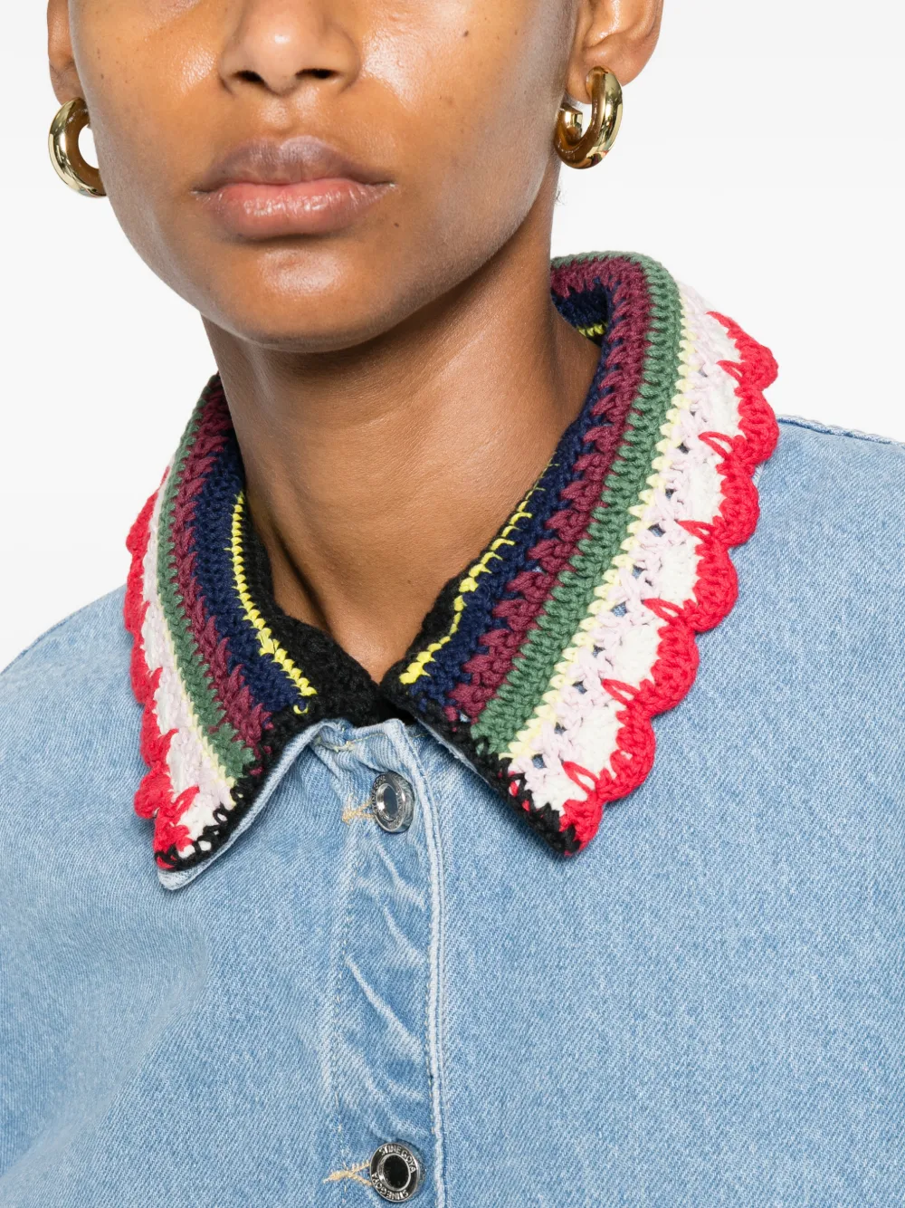 Stine Goya crochet-collar button-up mini dress Blauw