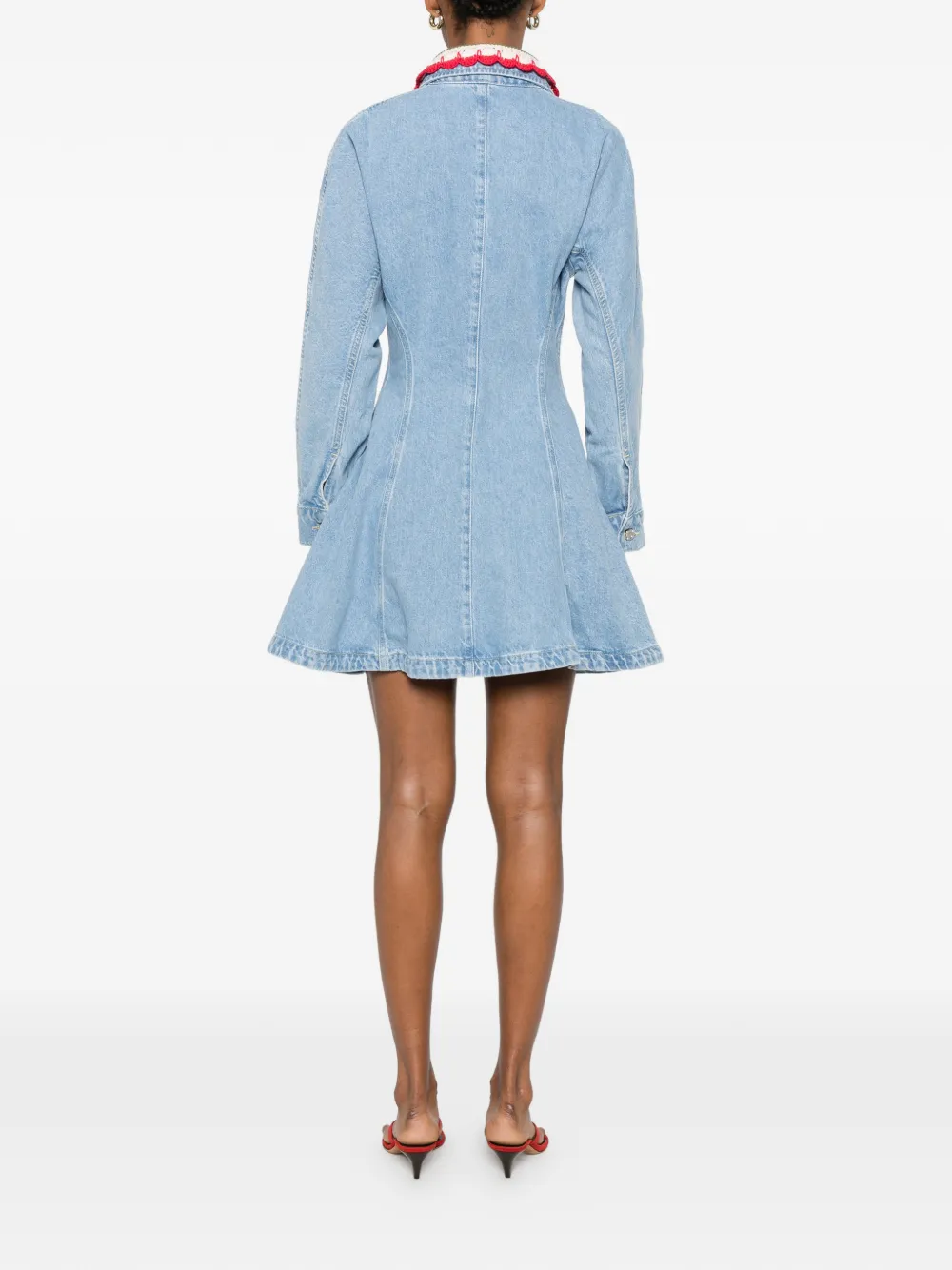 Stine Goya crochet-collar button-up mini dress Blauw
